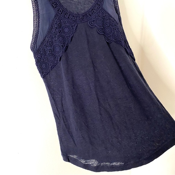J. Crew Navy Blue Crochet Lace Silk Tank Top - Picture 4 of 7
